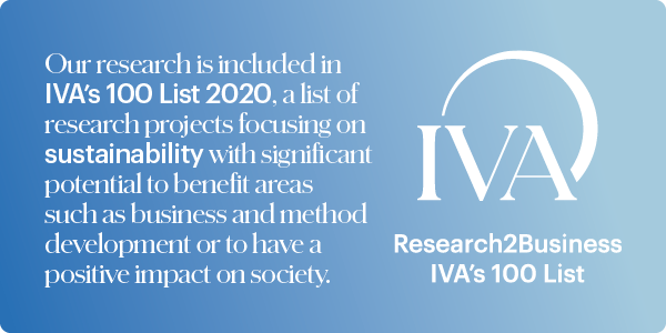 Image with text about BTH's research included in IVA's 100 List 2020